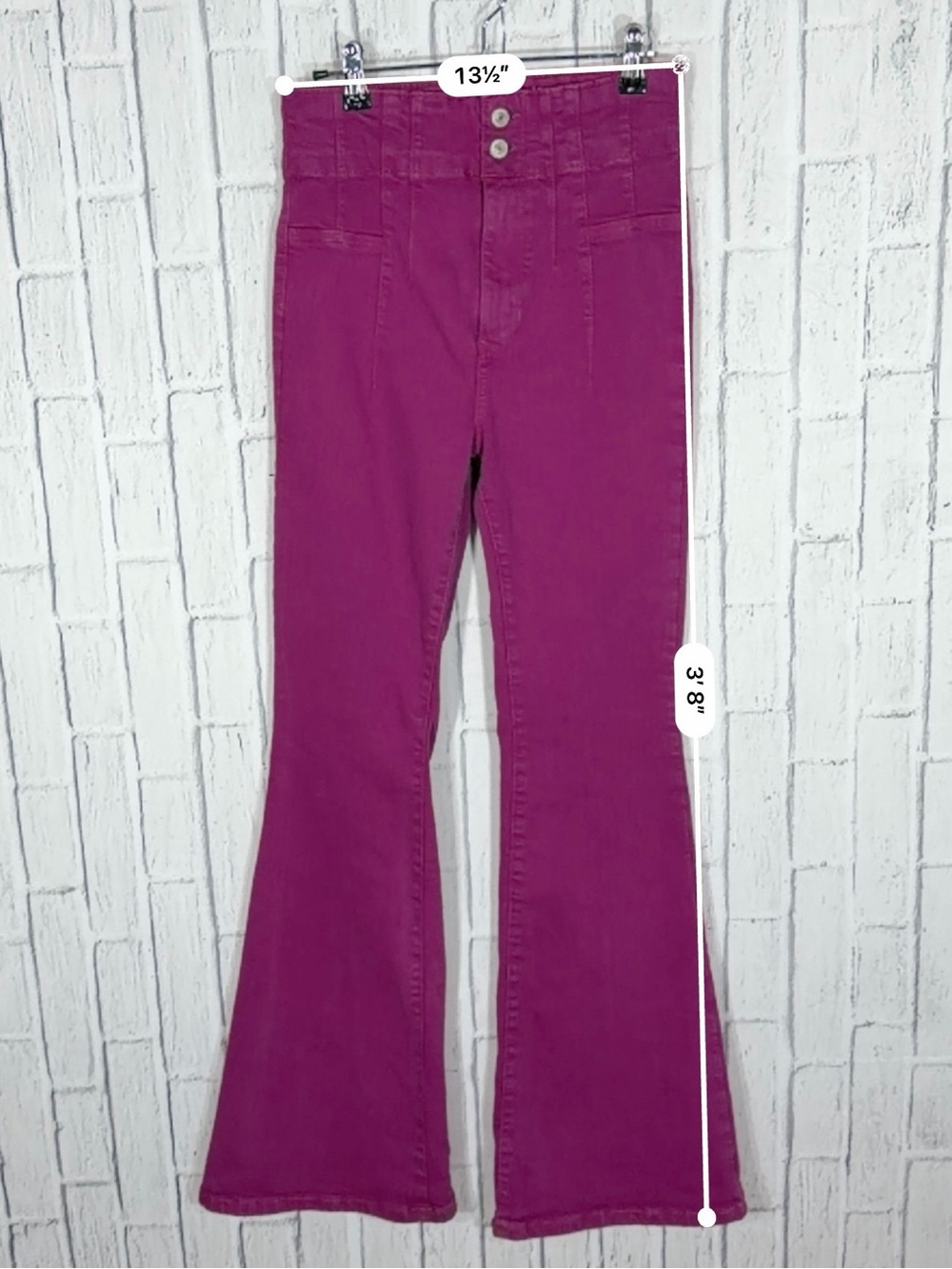 💜 We The Free Free People Magenta High Rise Flare Jeans Size 28 - Picture 6 of 6